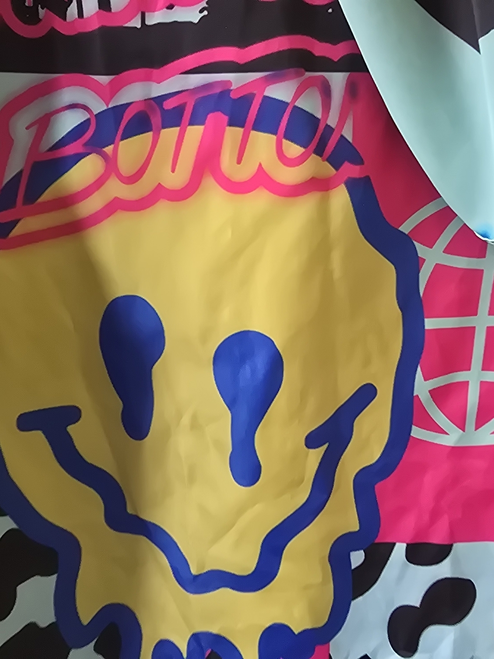 Reason Neon Smiley Party Backdrop - Yellow, Blue & Pink